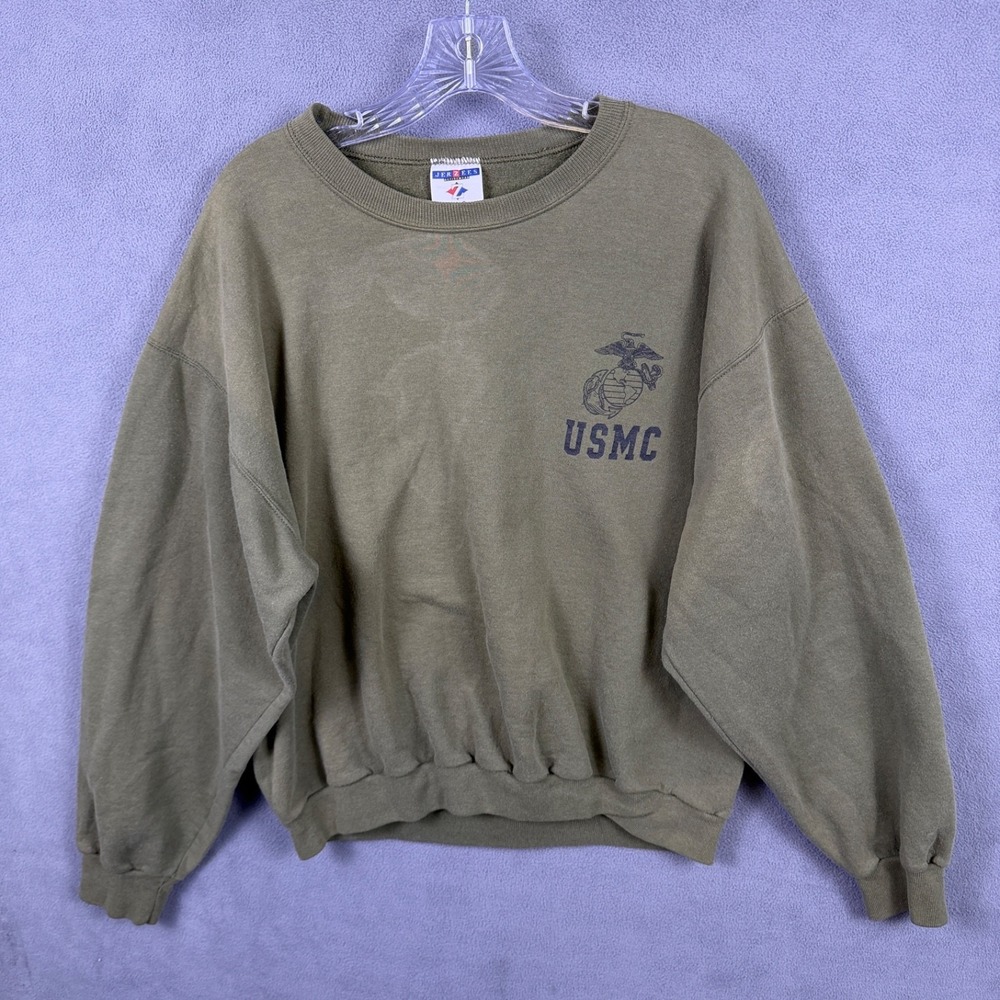 Vintage Marine Corps USMC Sweatshirt USA Made L Green Crewneck‎ Marines Read!